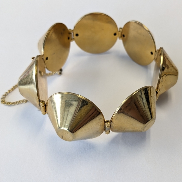 VTG GOLD TONE CHUNKY CONE BRACELET W/SECURITY CHAIN - Picture 9 of 14